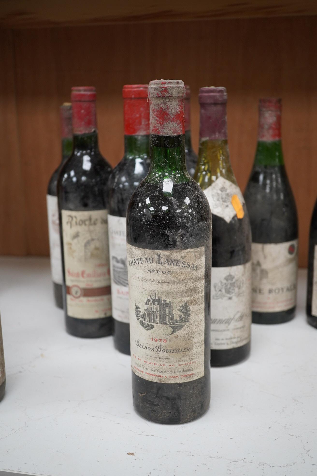 Eleven bottles of red wine to include two bottles of Porte du Roy, St-Emilion Grand Cru, 1990 and a bottle of Chateauneuf du Pape 1981 & 1982. Condition - storage unknown